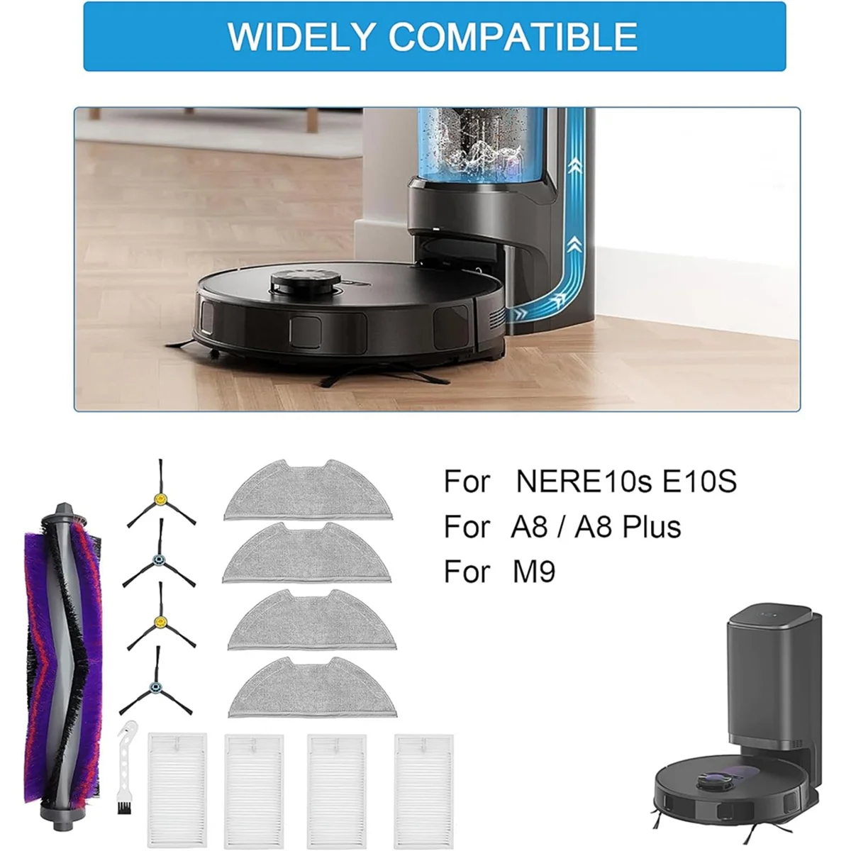 로봇 진공 청소기 액세서리 메인 사이드 브러시 필터, Eureka E10S NERE10s, Midea M9, Obode A8 A8 플러스