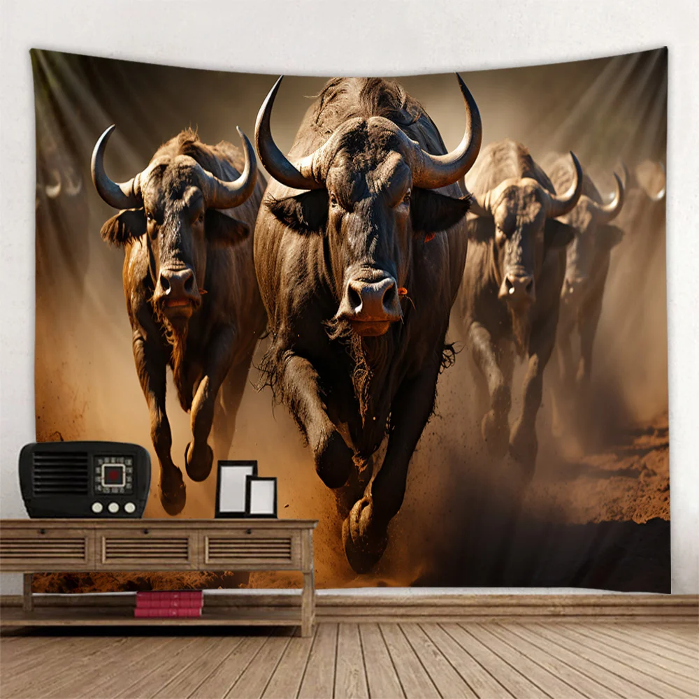 Modern Running Bison Zebra Herd Art Tapesty Light Luxury Style Wall Decor for Living Room Studio Bar Decoration Wall Hanging Clo