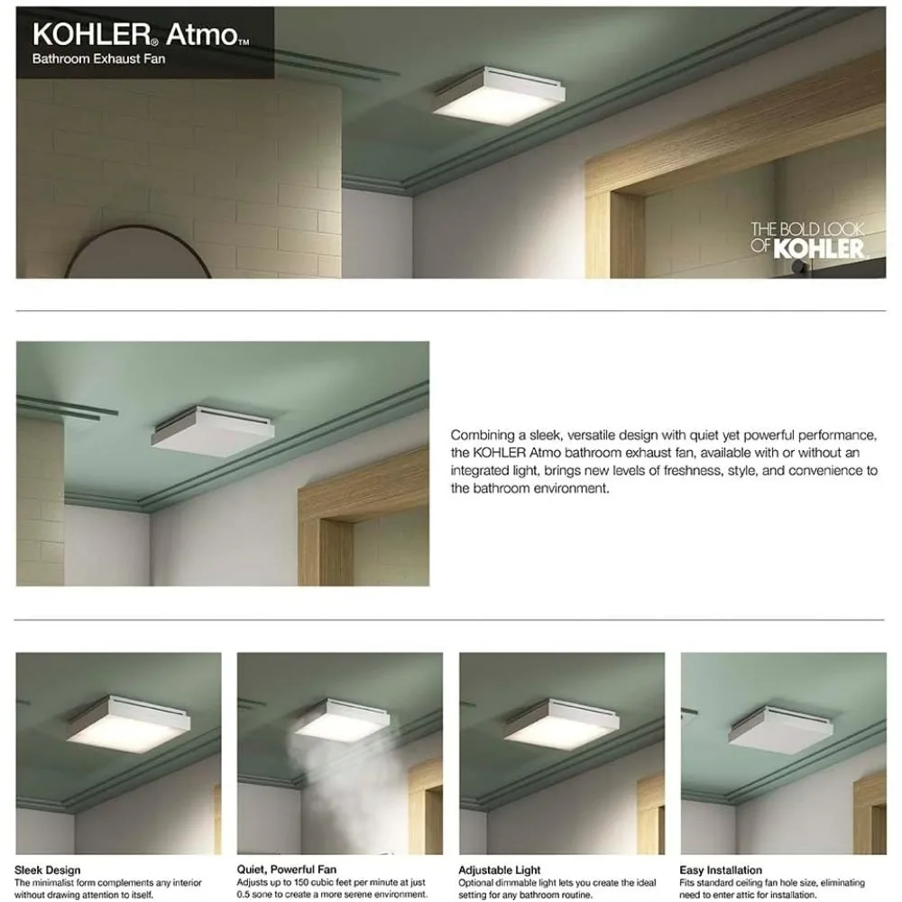 Sistem Ventilasi Kipas Angin Plafon Kamar Mandi, Persegi 13,875 Inci, Hemat Energi, Operasi Senyap, Ideal untuk Mengeluarkan Kelembapan