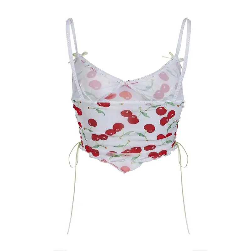 Sling Tank Tops Crop Tops Printed Sleeveless Slim 2024 Summer New Fashion Cute Sweet Vintage High Street 2000s Women Clothing
