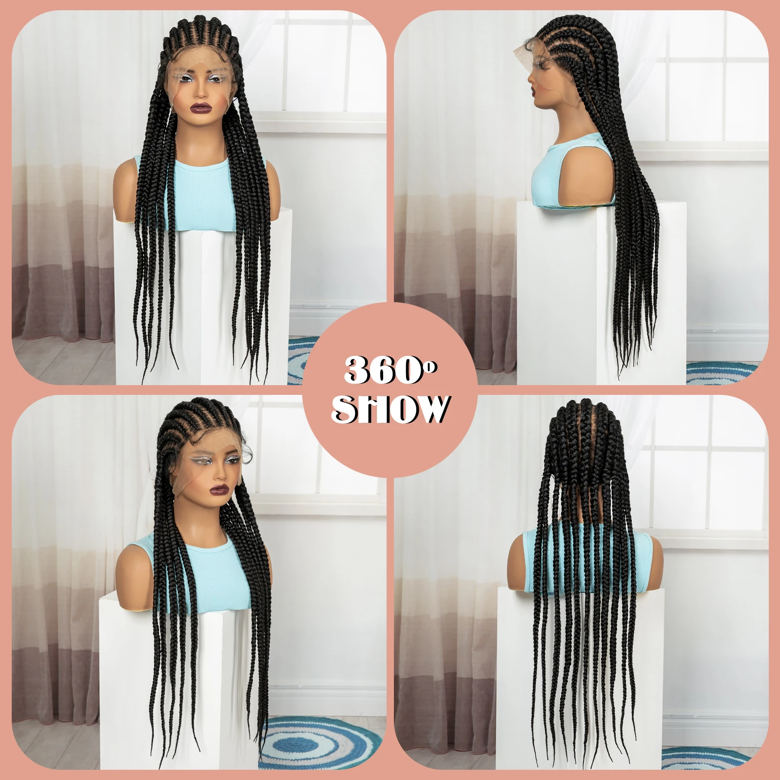 32In Full Lace Cornrow Braided Wigs Synthetic Braiding Hair Wigs Knotless Lace Frontal Braids Wig with Baby Hair for Black Women image 5