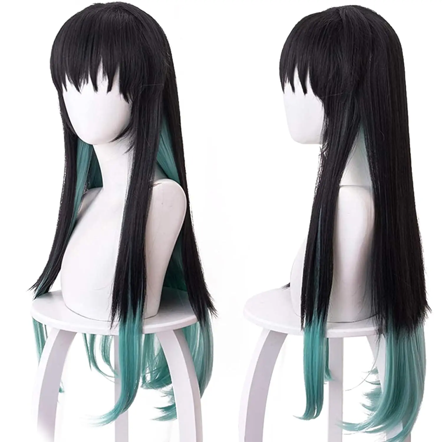 Anime Demon Slayer Kimetsu No Yaiba Cosplay Czarno-Niebieska Gradientowa Peruka Tokitou Muichirou Długa Prosta Peruka Męska Damska Odporna na Ciepło