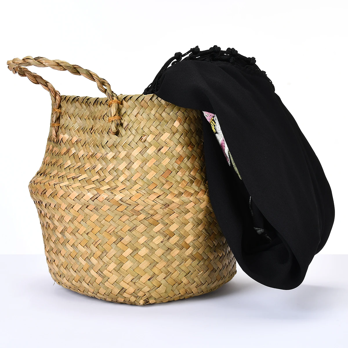 

Natural Seagrass Woven Storage Pot Tote Belly Basket For Storage Laundry Picnic Multifunctional Plant Pot Cover Beach Bags