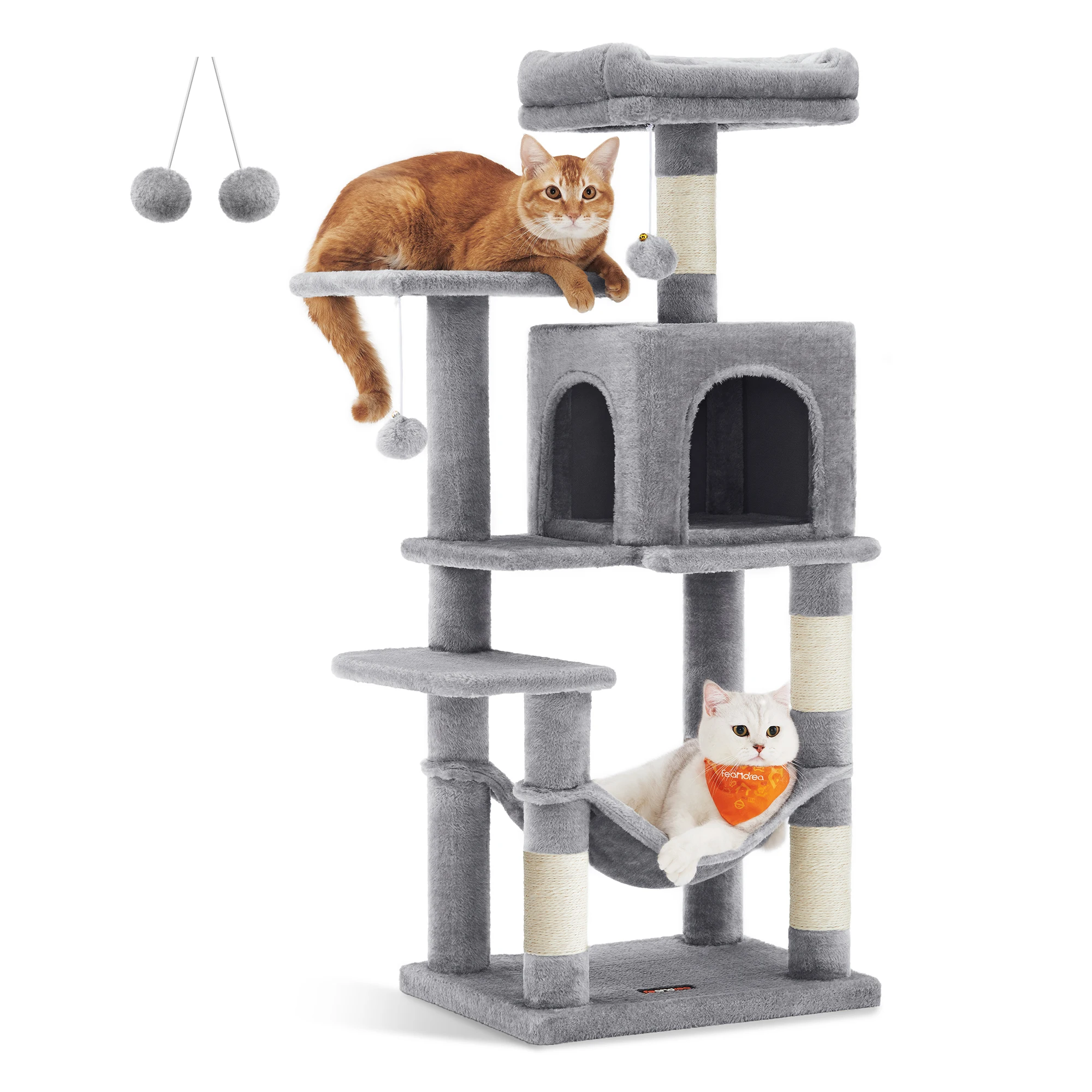 Feandrea Cat Tree, 44.1-Inch Cat Tower for Indoor Cats, Multi-Level Cat Condo with 4 Scratching Posts, 2 Perches, Hammock,Cave