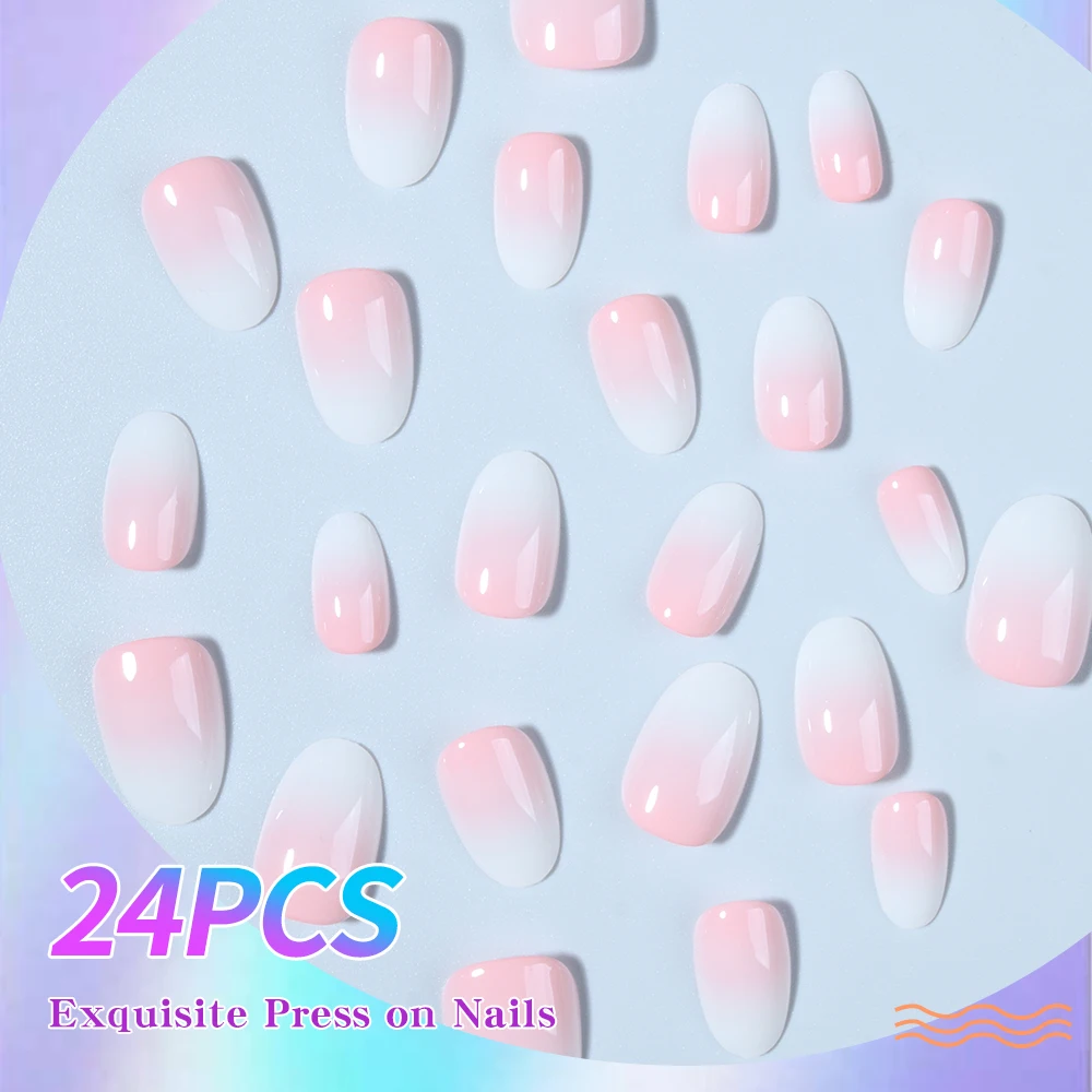 24 قطعة بيضاوية قصيرة مع تصميم ترتر لامع طرف فرنسي اضغط على الأظافر قصيرة تناسب مجموعة أظافر صناعية مثالية من الأكريليك بما في ذلك: قطعة واحدة #3