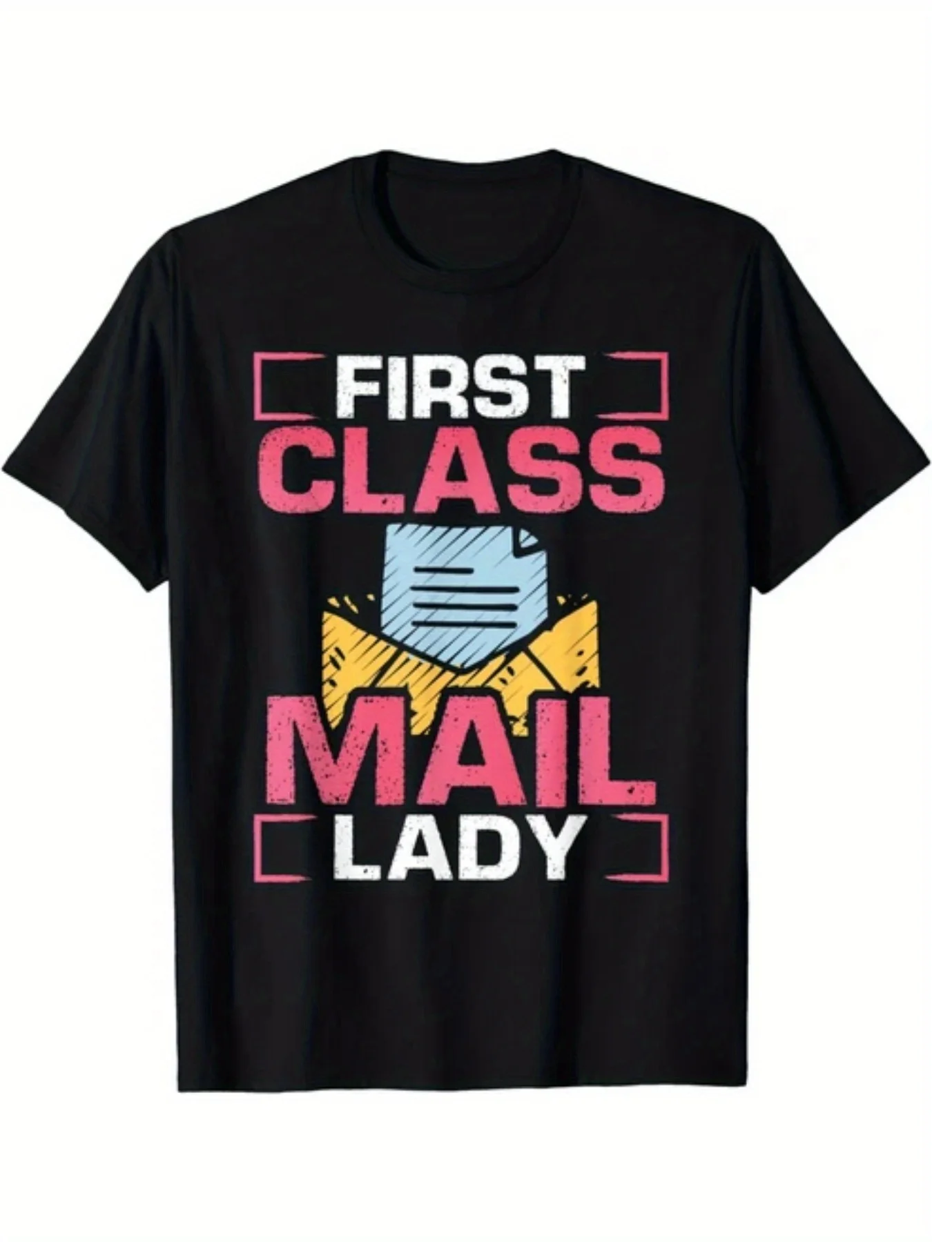 Men's cotton casual sportswear, slightly stretchable fabric in black, with patterns, round neck, short sleeves, for summer.