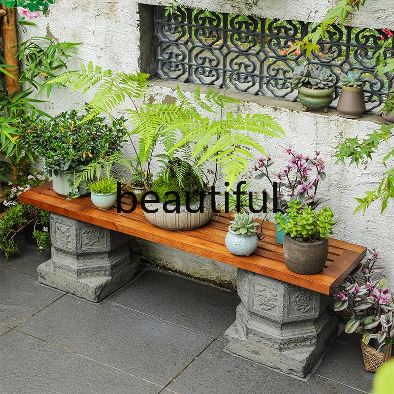 Garden Solid Wood Flower Rack Balcony Succulent Rack Outdoor Floor Flower Pot Rack Bonsai Shelf