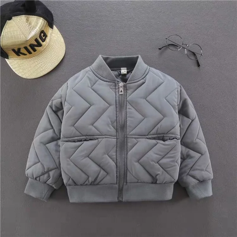 Children Solid Color Mid-length Quilted Jackets Winter Boys and Girls Loose Thicken Warm Half High Collar Cotton-padded Coats