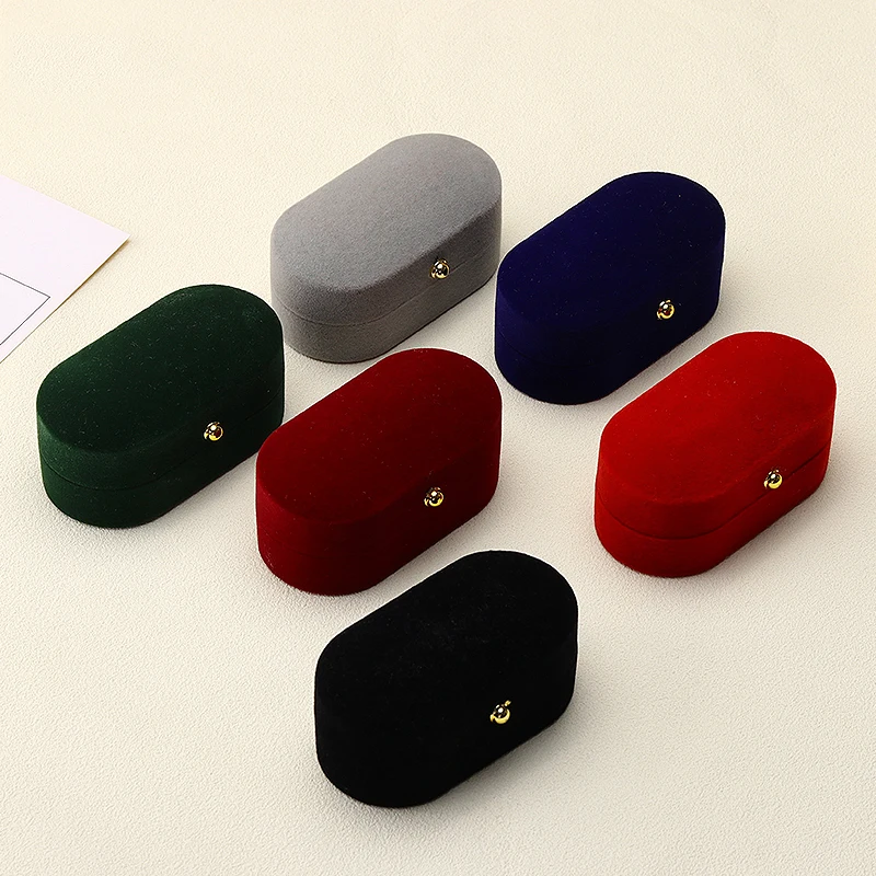 Wedding Ring Packaging Box Ear Studs Holder Velvet Engagement Couple Ring Box Valentine Gift Double Rings Storage Display Case