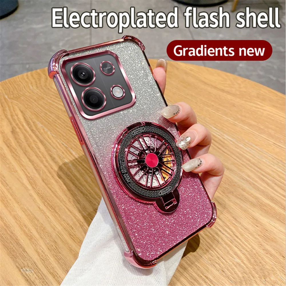 دوران الجيروسكوب حامل جراب هاتف ل Xiaomi Redmi ملاحظة 13 برو 12Pro 11S 10S 9S 9 Pro 13C 12C 10C تصفيح بريق غطاء الوفير