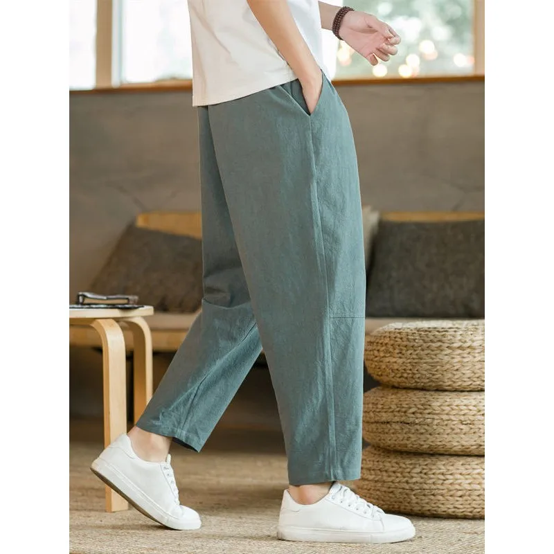 Loose Straight Leg Cotton Linen Men's Summer Casual Pants Thin Large Size Comfortable Breathable Lightweight Trousers