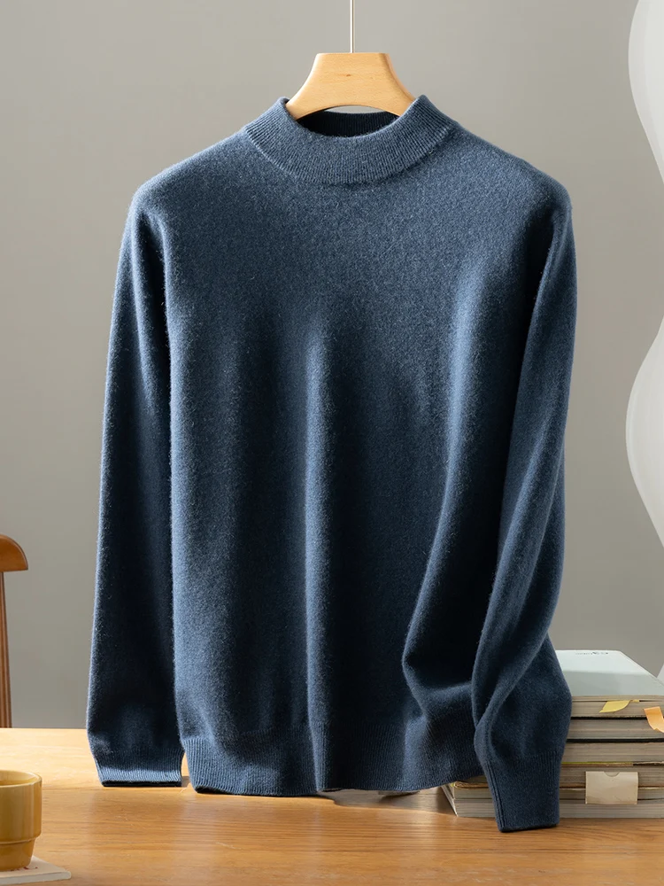 New Men 100% Cashmere Sweater Autumn Winter Basic Mockneck Long Sleeve Pullover Cashmere Knitwear Smart Casual Soft Clothing Top