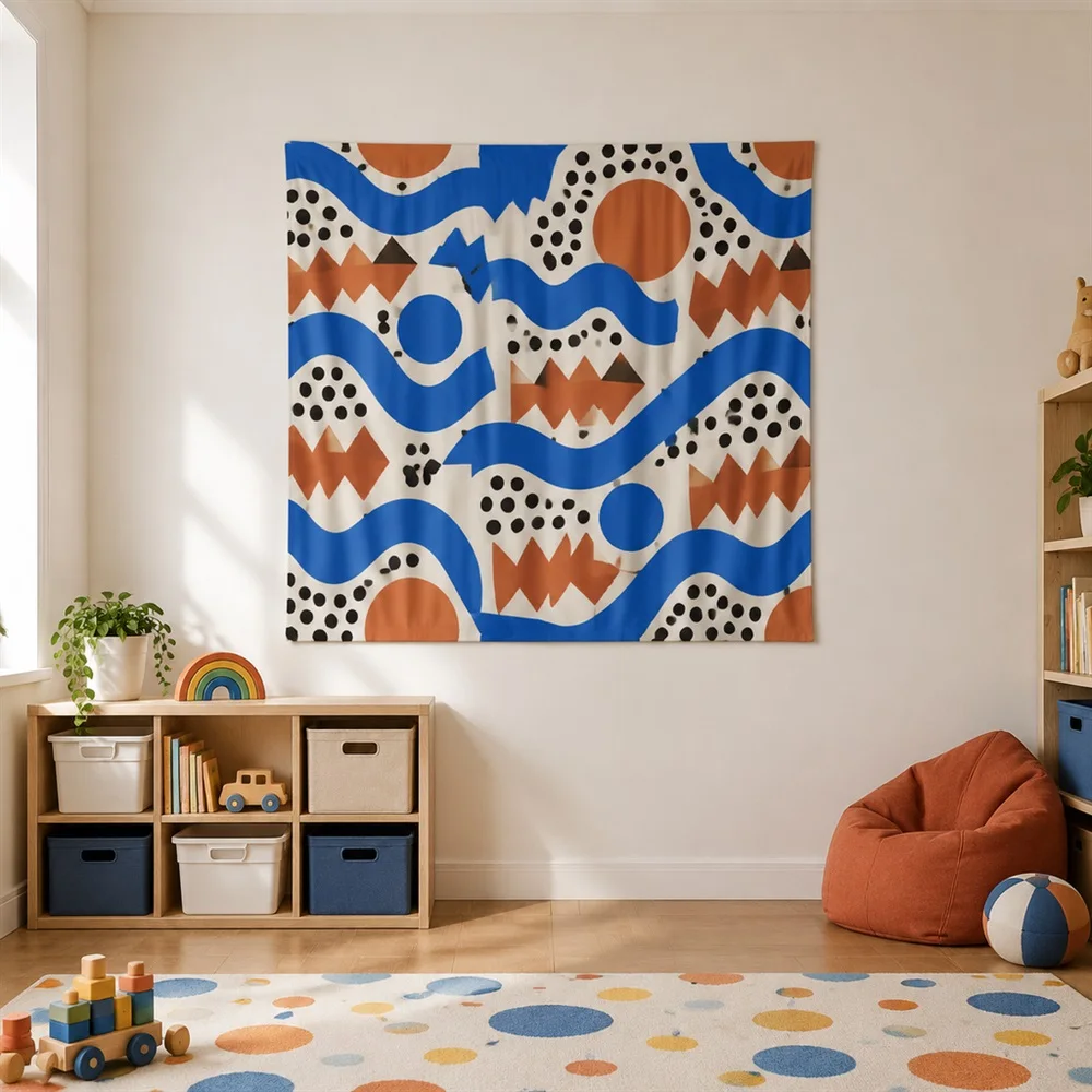 VIKAMA Memphis Shapes Mix Allover Pattern Tapestry Wall Hanging, Postmodern Wall Decor Tapestries for Bedroom Living Room Study