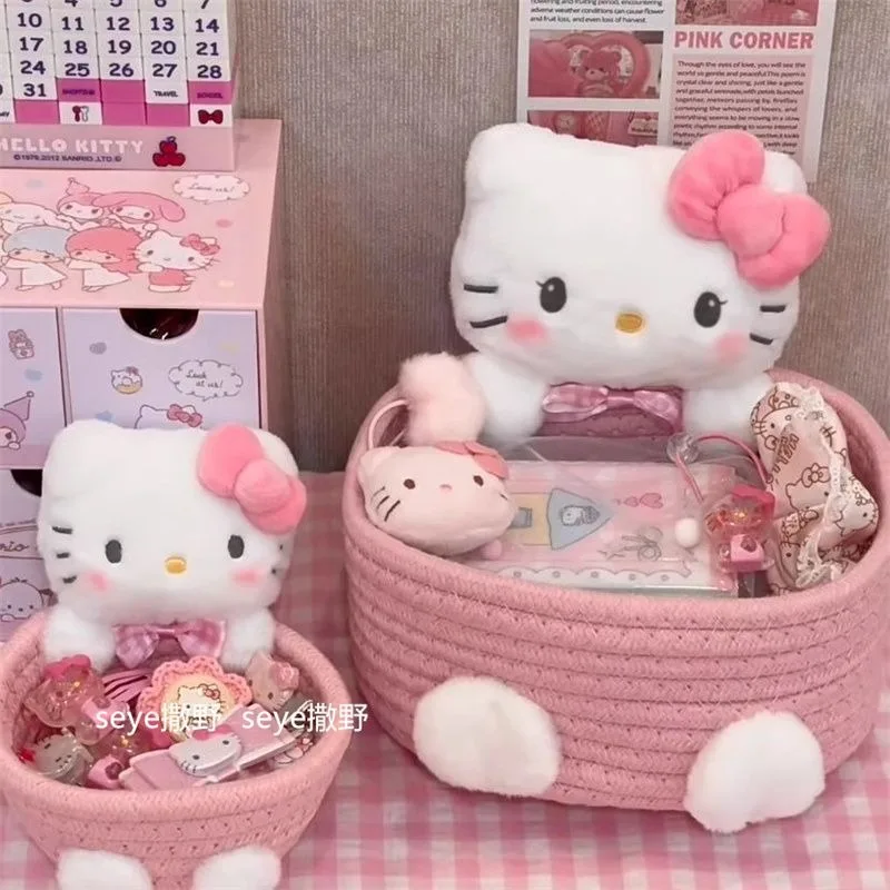 

Hello Kitty аниме Kawaii Sanrio Kt кошка корзина для хранения милый мультфильм косметика настольные закуски украшение для спальни чехол сумка игрушки