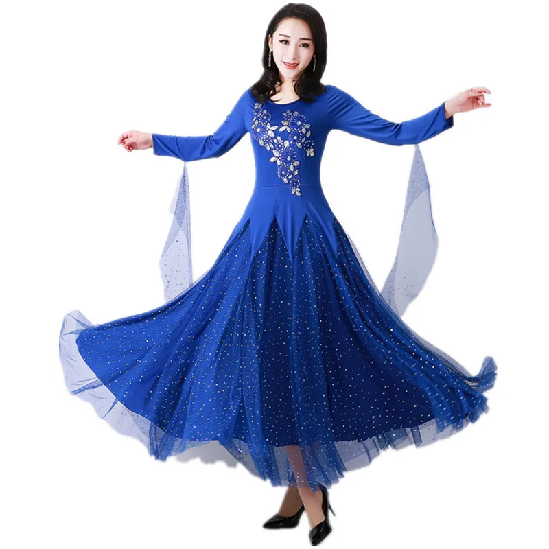 Modern Blue Elegant Ballroom Blue Dance Performance Attire Social Performance Attire New Waltz Yarn Skirt Dress