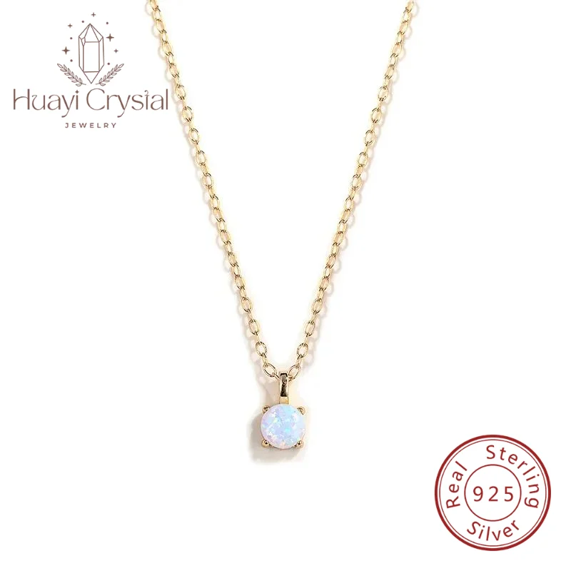 

Exquisite S925 Sterling Silver Gold-plated Fashionable Simple And Elegant Four-claw Opal Women's Necklace