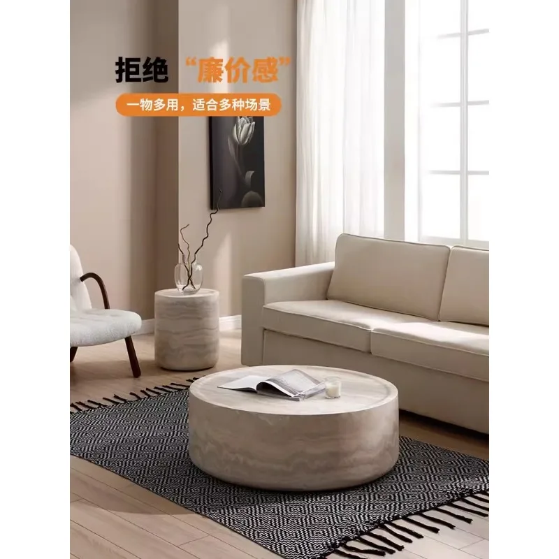 Wabi Sand Wind Travertine Coffee Table Living Room Light Luxury Modern Tea Table Household Creative Art Designer Side Corner Com