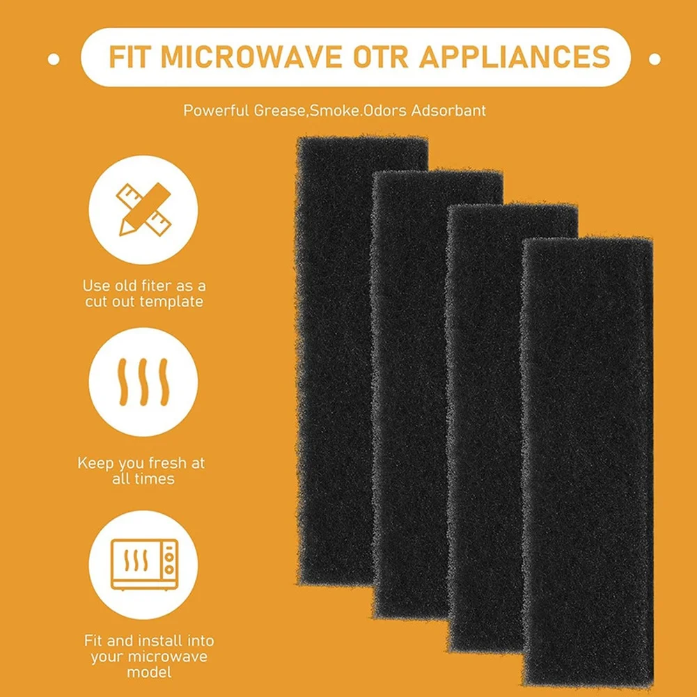 4pcs Activated Carbon Air Filter For PUREAIR 5304512502 Black Microwave Oven Replacement Part Kitchen Grease Smoke Removal