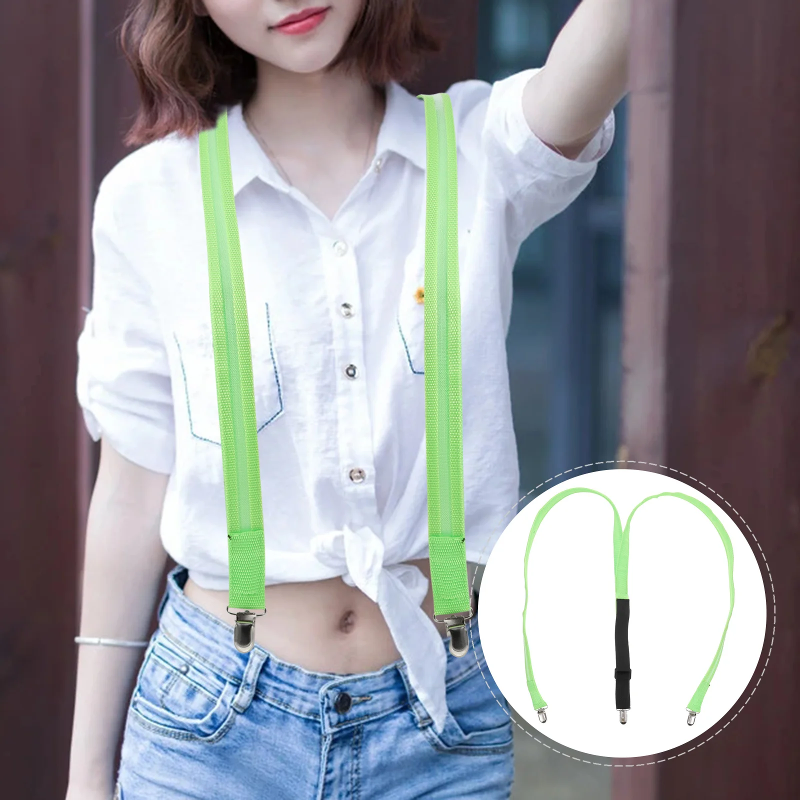 Glowing Suspenders Led Clip-On Adjustable Y-Shaped Luminous Braces For Jeans Shorts Elastic Light Up Straps Green