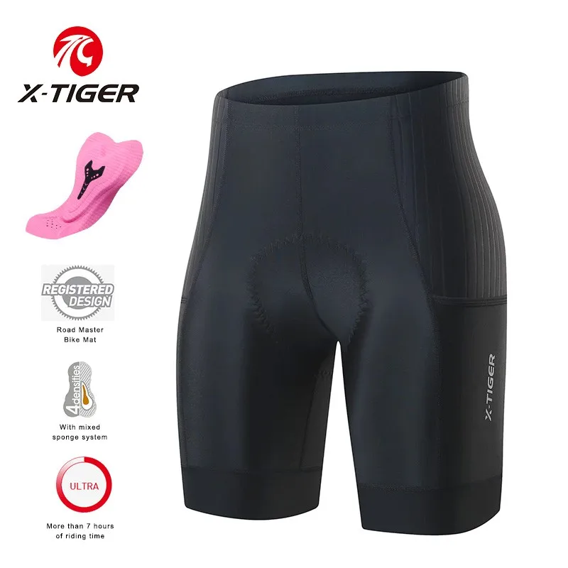 X-Tiger Damen-Radhose, Schwammkissen, Mountainbike, kurze Hose, superelastisch, stoßfest, MTB, Rennrad, Shorts