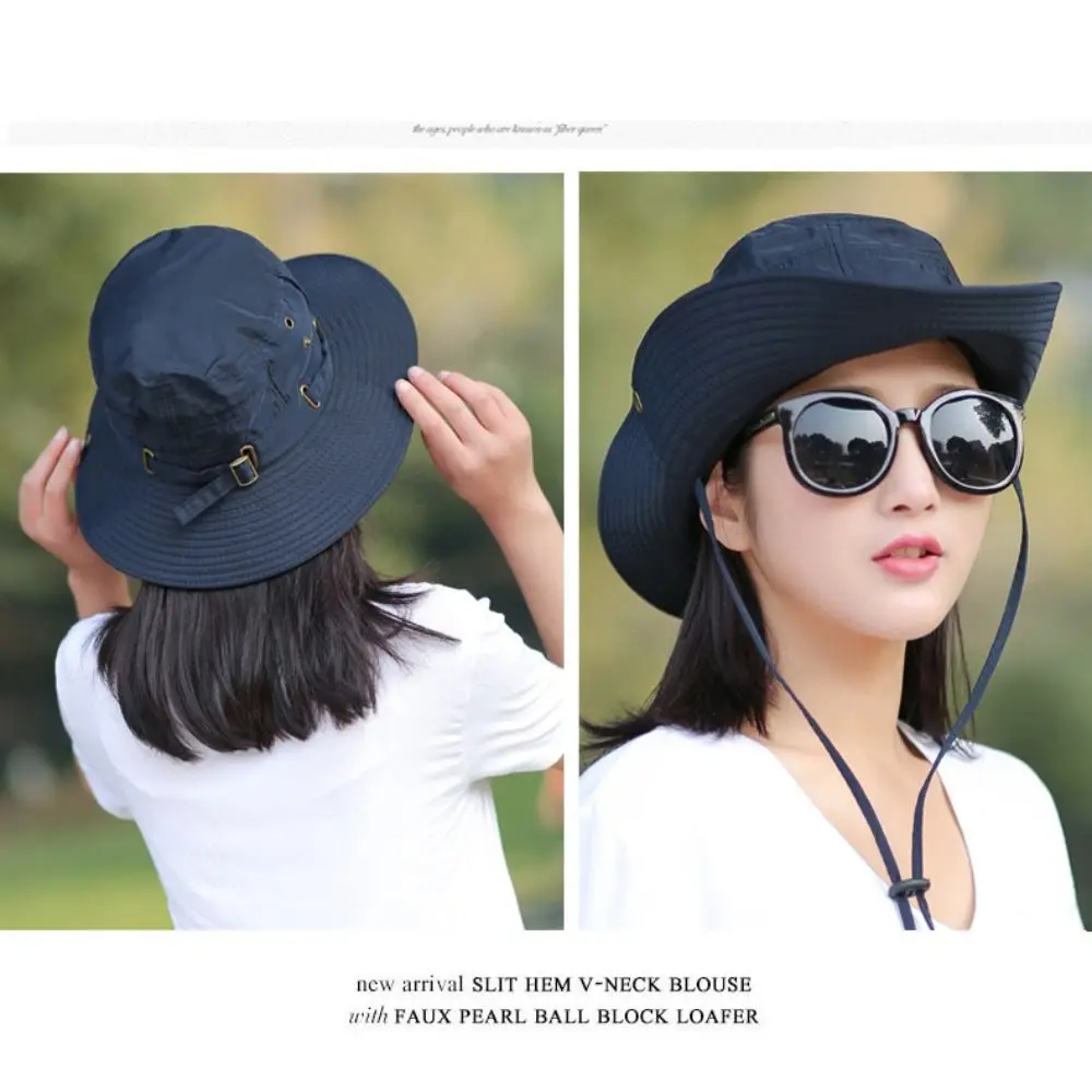 Portable Wide Brim Summer Sunscreen Hat UV Protection Waterproof Bucket Hat Foldable Solid Color Fisherman Hat
