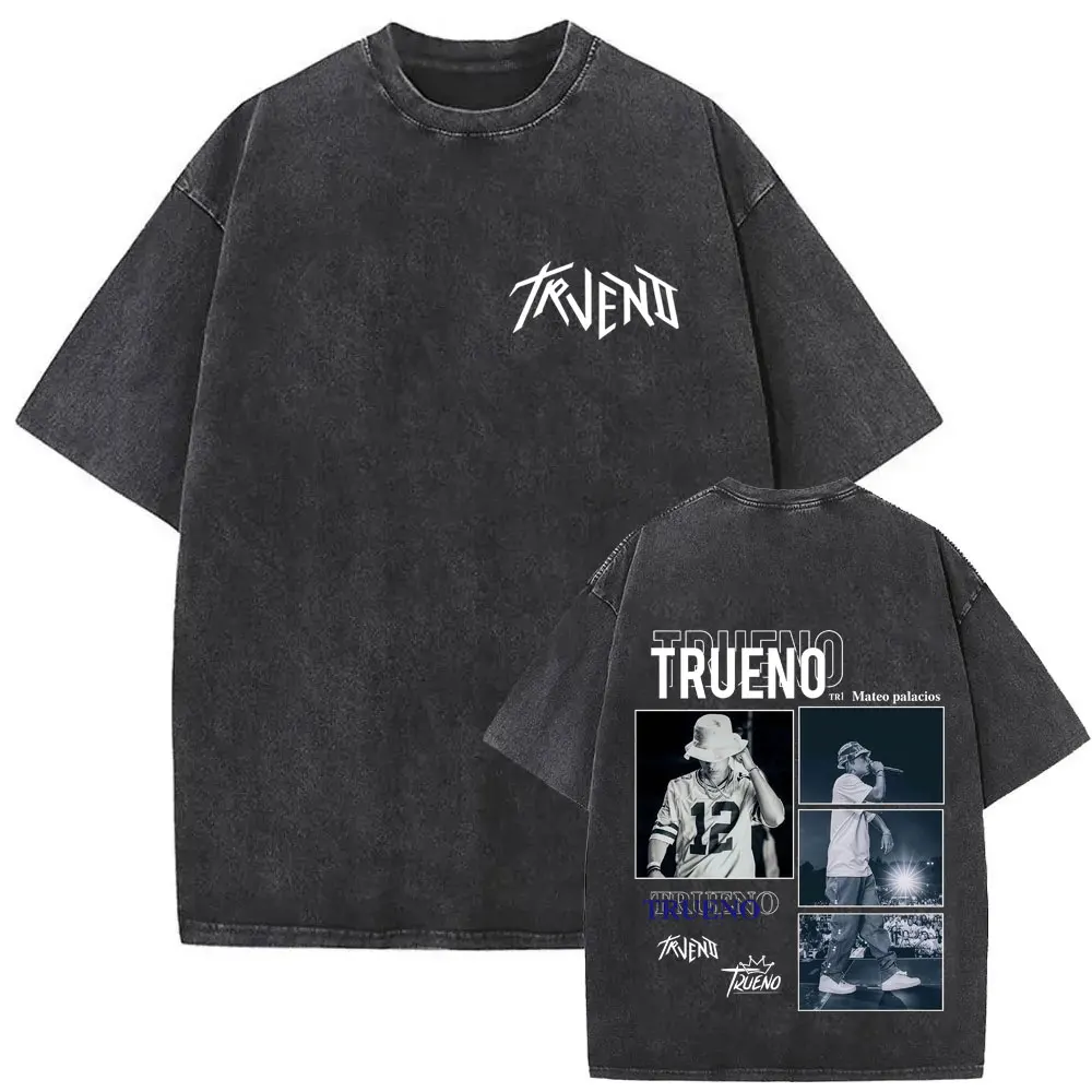 Camiseta Vintage Lavada Trueno Mateo Palacios con Gráfico de Música de Moda 2026, Estilo Casual de los 90, Manga Corta, Oversize, para Hombres, Mujeres y Adolescentes