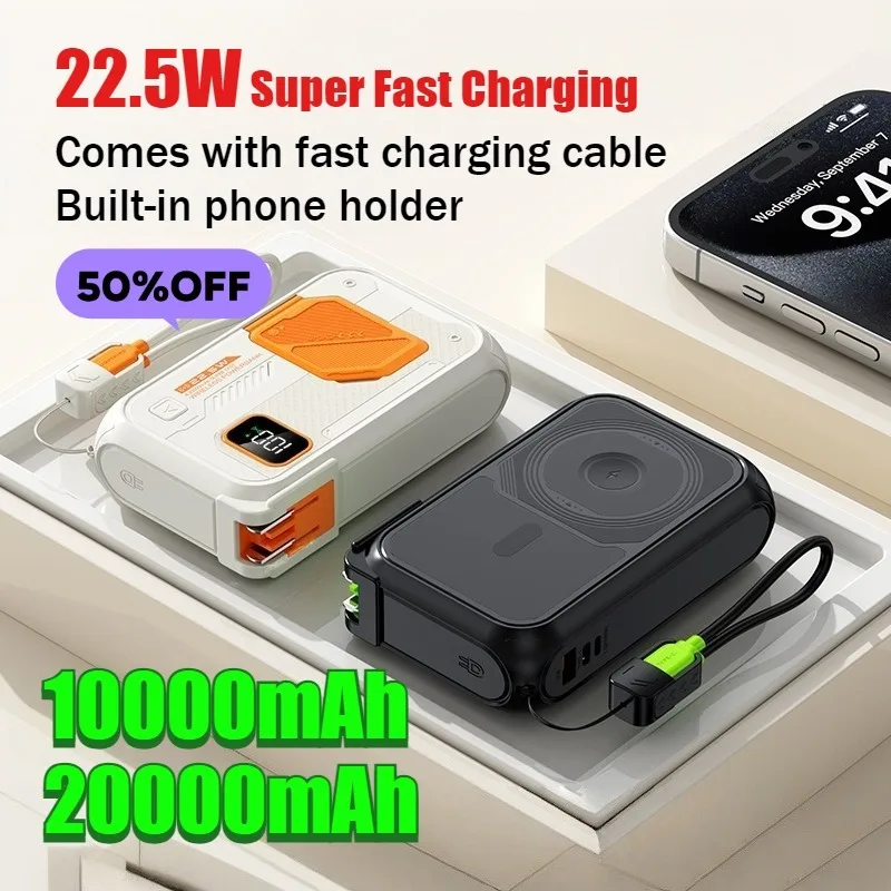 22.5W 20000mAh Power Bank with AC Plug Super Fast Charging Wireless Charging Compact and Portable Mobile Power Supply