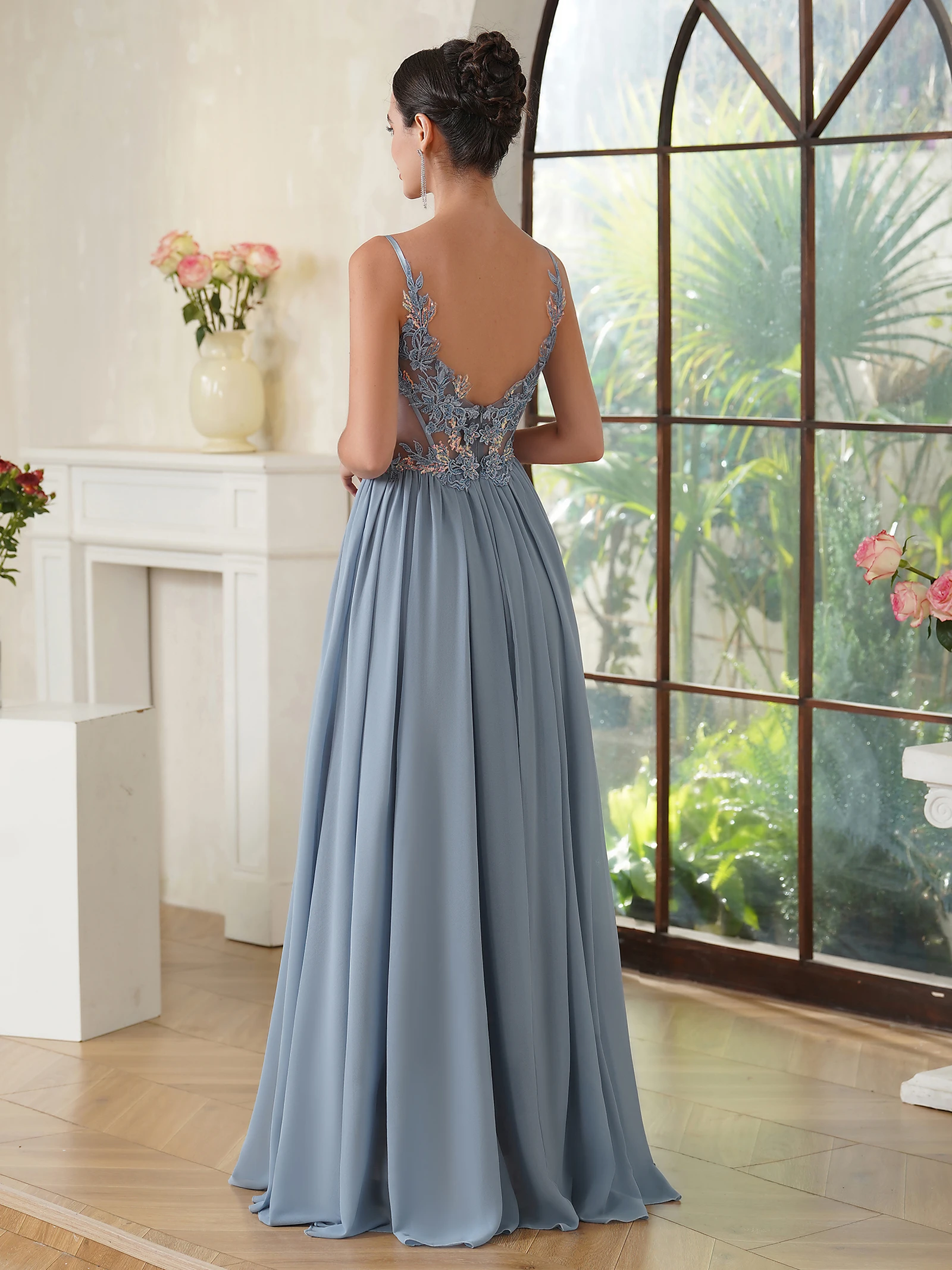 Women 3D Floral Lace Bohemian Maxi Dress Sexy Spaghetti Straps V Backless Boho Female Party Dresses Evening Long