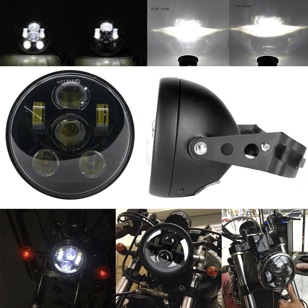 5.75 Inch Motorcycle Headlight 40W with Housing Bucket 1Set for Motorcycle Harley-Davidson Suziki Custom Sportster Honda Shadow