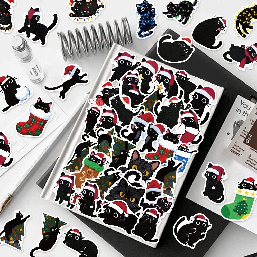 50PCS Weihnachten schwarze Katze süße Weihnachten Spaß Aufkleber DIY handgemachte Materialien Telefon Fall Laptop Gepäck Flasche Aufkleber