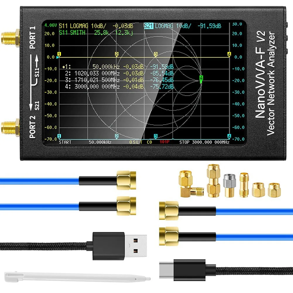 Векторный анализатор сети NanoVNA-F V2, 50 кгц-3 ГГц, анализатор антенны HF, VHF, UHF, VNA, 4,3 дюйма, 5000 мАч