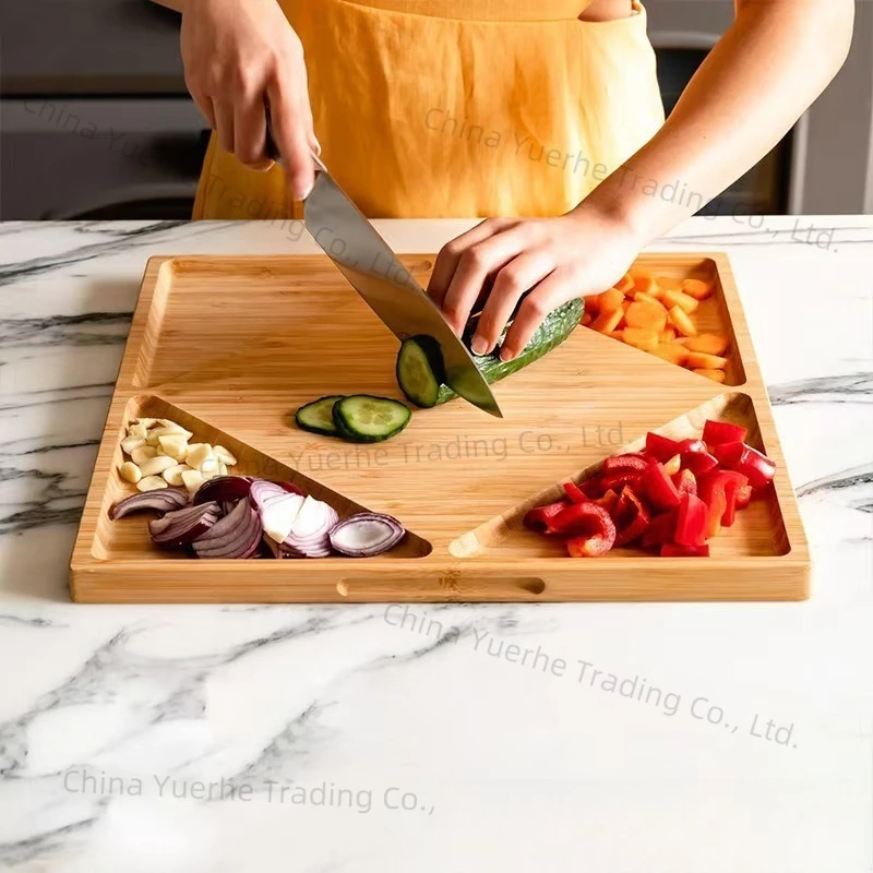 

Бамбуковый четырехквадратный поднос для хранения, кухонная разделочная доска, разделочная доска для овощей, фруктов, жареной курицы, двухсторонняя