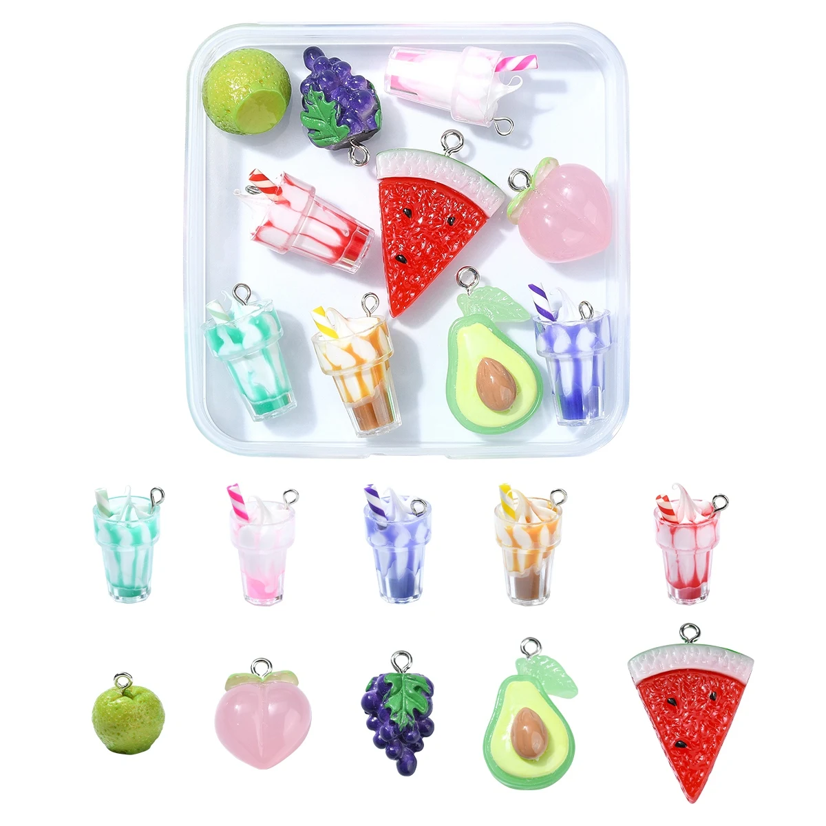 

10 Styles Fruit Ice Cream Series Opaque Resin Pendants, with Platinum Plated Iron Loop for Keychain Jewelry DIY Making Kit