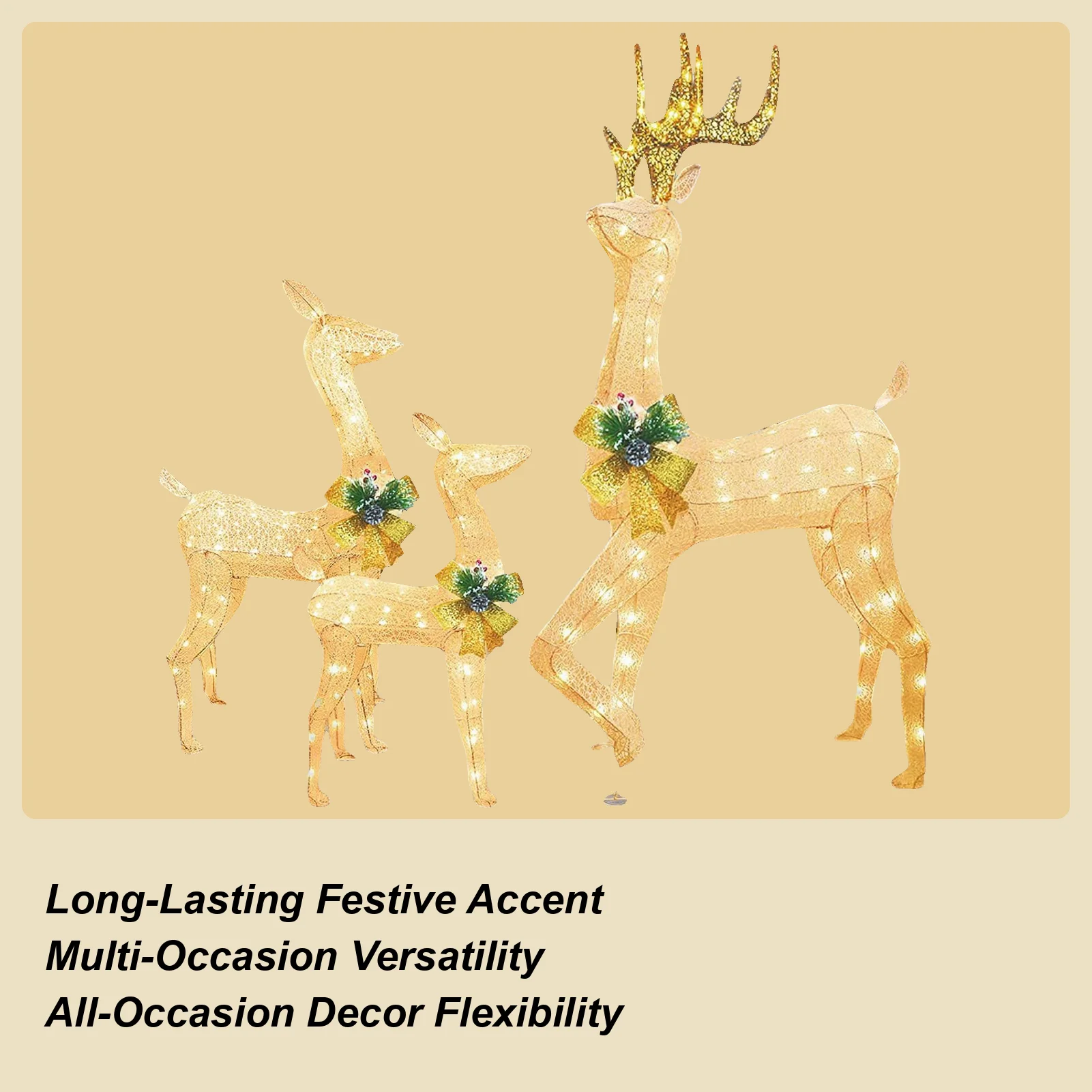 

Garden Reindeer Stake Light 3-Pieces Holiday Lighted Pathway Decor Lighted Acrylic Stake Decoration For Yard Garden Pathway