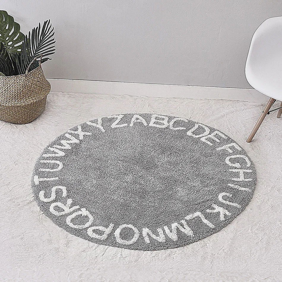 

Letters Round Rug Soft Plush Cotton Carpet Home Living Room Bedroom Decoration Accessories Nordic Style Fashion Rug