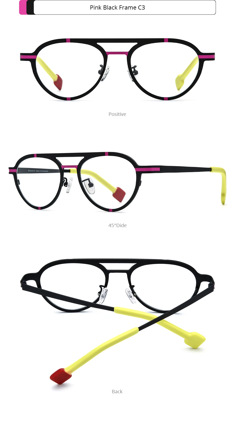 FONEX Reines Titan Brillengestell Damen 2025, neue trendige Mode, Markendesign, Polygon-Brillen, Herren, hochwertige Brillen 85841 – Detail 9