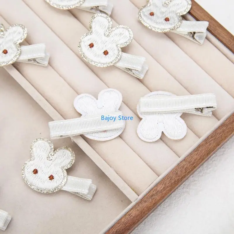 

63HE 1 Pair Embroidered Rabbit Hair Clips Adorable Design Hairpins for Kids Teens