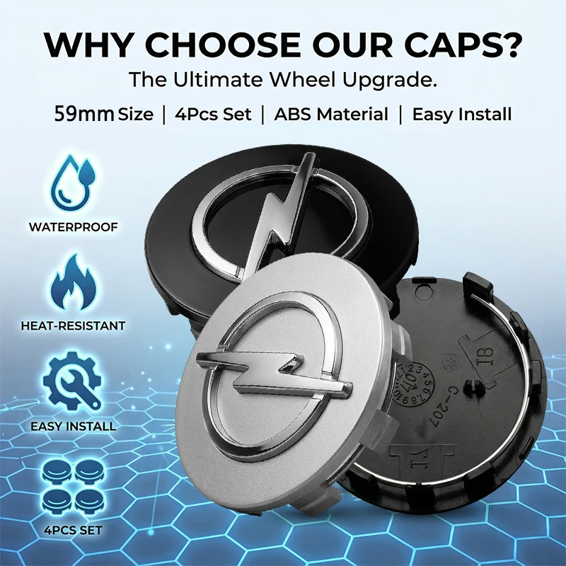 Image of 4 Stück 60mm Premium Logo Radkappen Radnabenabdeckungen für Opel Astra J G Insignia Corsa D Vectra C Zafira A Auto-Gadgets