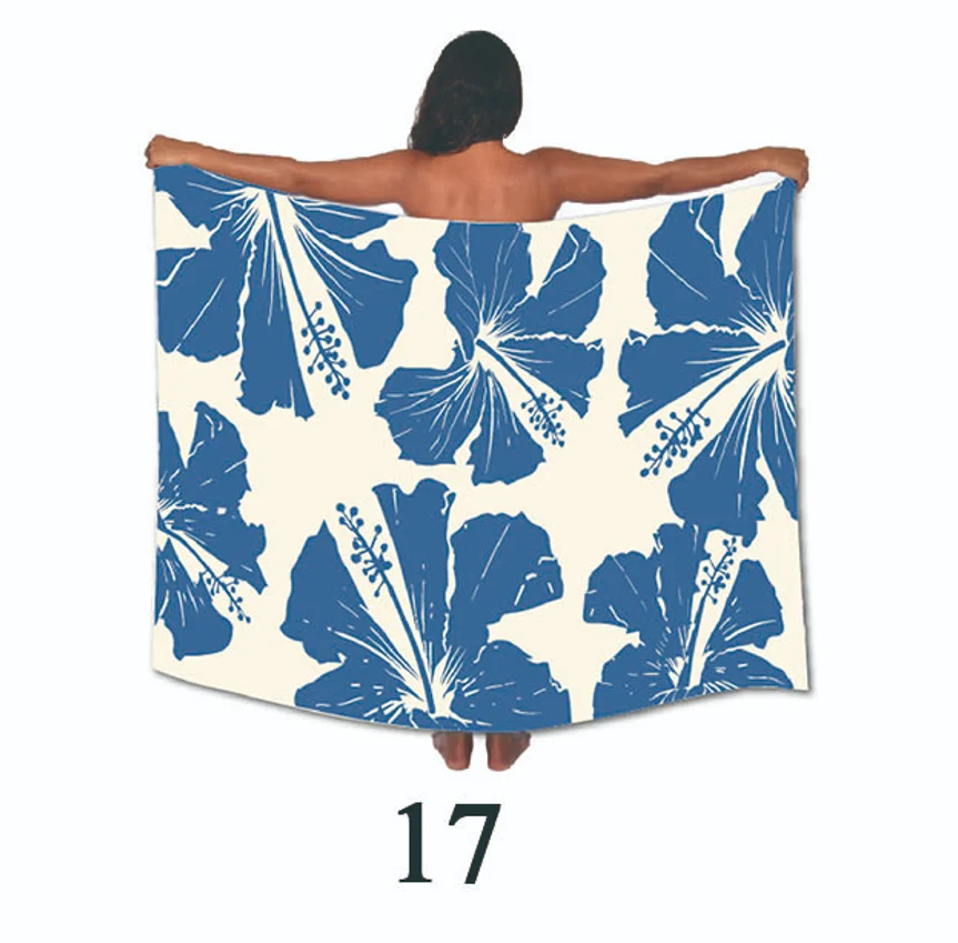 71X47インチ ハワイアン レーヨンコットン サロング パレオ ハイビスカス柄 ラババ ビーチドレス ビキニカバーアップ 吸水性抜群