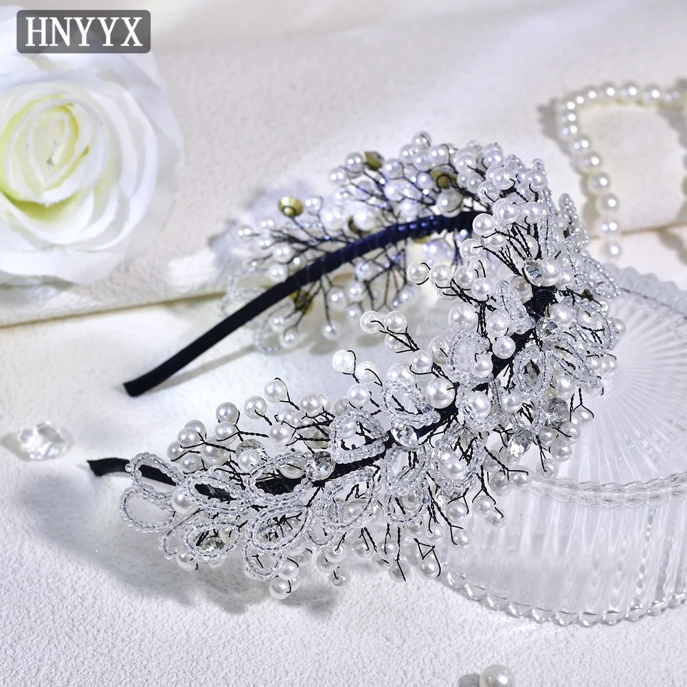 

HNYYX Vintage Hair Accessories Bling Crystal Headband Luxury Pearl Headpiece Hair Hoop Wedding Hair Party Headdress A87