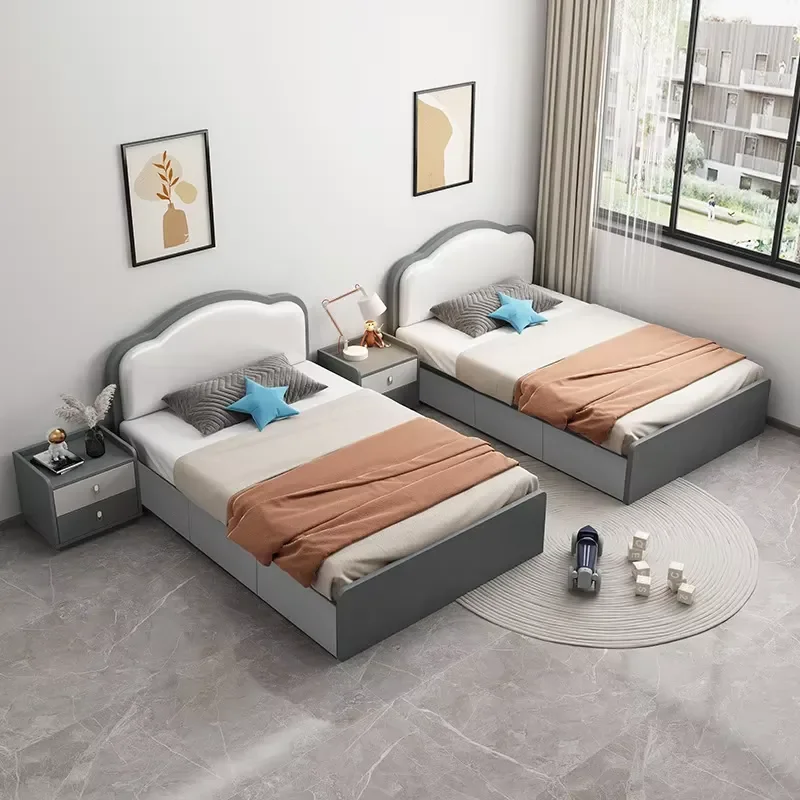 High Quality Bedroom Furniture Wooden Kids Single Bed with Drawer Set Children Baby Double Beds for Two Wood Latest Designs