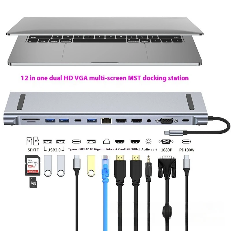 11/12-in-1 Type C Dock USB Hub 3.0 Splitter Multiport Adapter 4K RJ45 SD/TF VGA HDMI-compatible Laptop Docking Stations USB Hubs