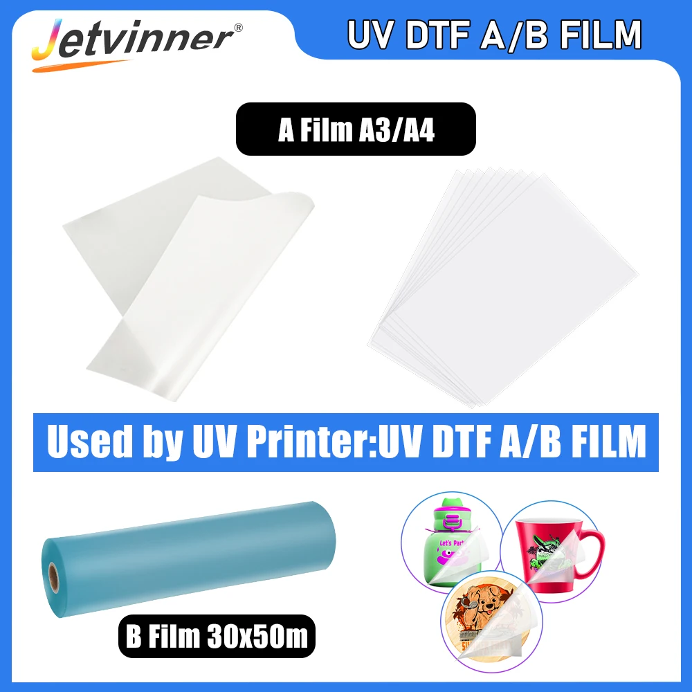 UV DTF Film For A1 A2 A3 A4 UV printers Waterproof transfer DTF film   LOGO Curved Round Adhesive Sticker Film UV DTF AB Film