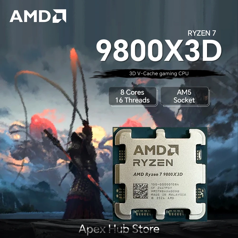 

AMD Ryzen 7 9800X3D Up to 5.2GHz Zen 5 65W TDP 8 Cores 16 Threads 3D V-Cache High Frame Rate, Low Latency Gaming CPU No Fan