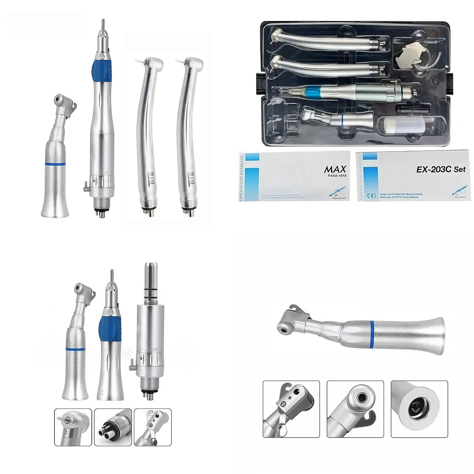 Dentals High Speed Handpiece Kit 2 High 1 Low Push Button Single Spray External Water Low Speed