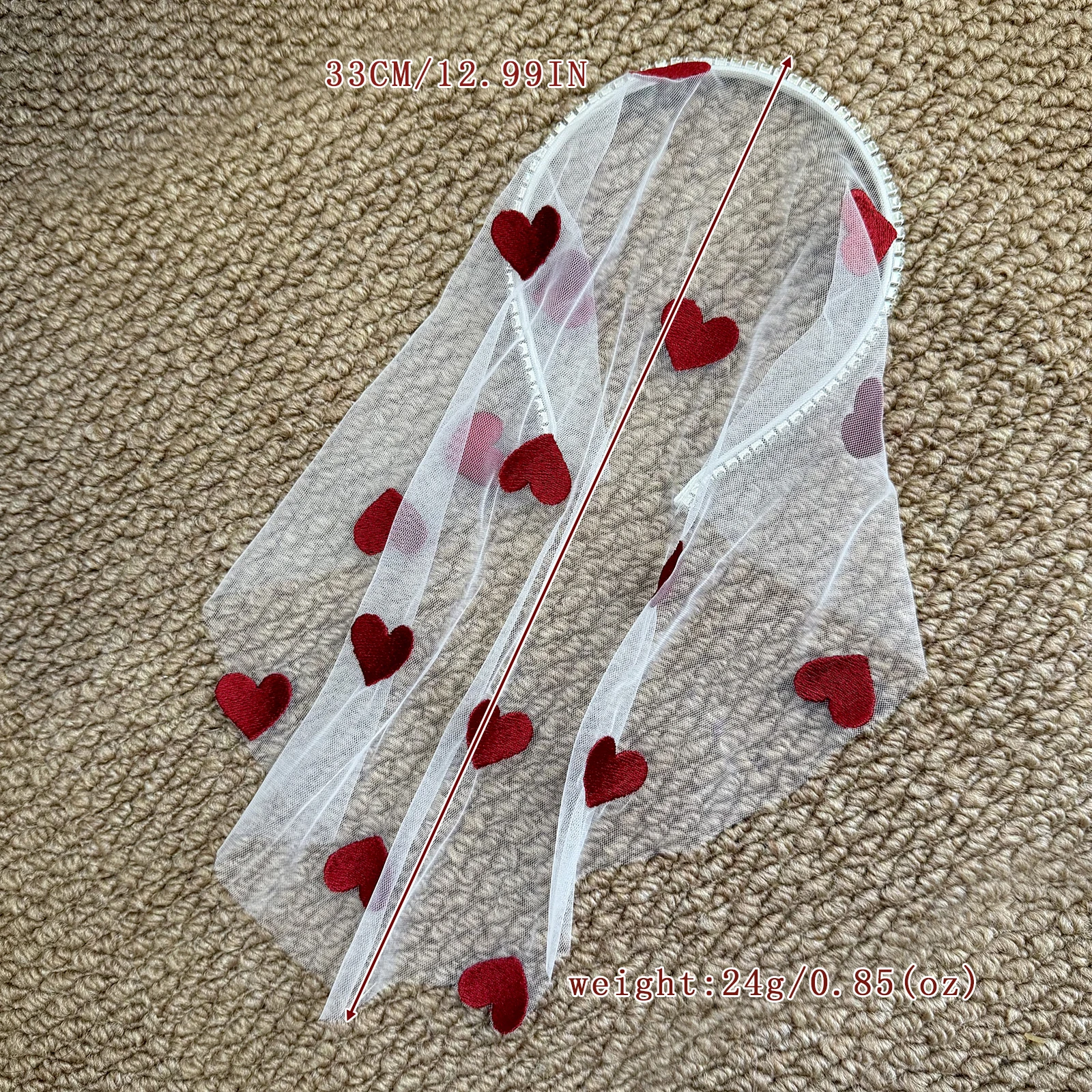 Short Red Heart Veil Headband, Wrapping Tulle Headpiece, Bridesmaid Accessory for Valentine's Day and Bachelorette Party SA264 view 2