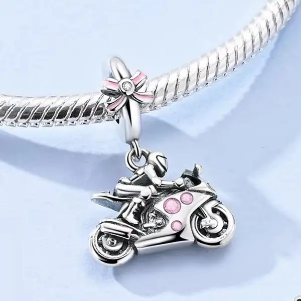 

Original Charm 925 Sterling Silver For Women Motorcycle Girl Fit Bracelet Pendant Diy Fine Jewelry Gift
