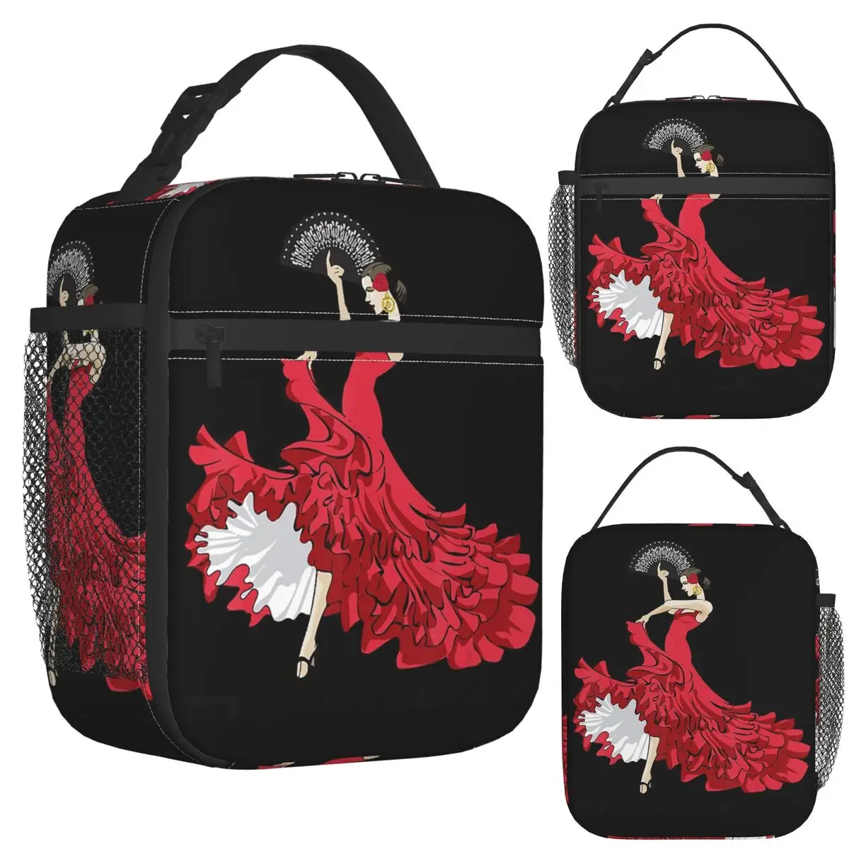 Flamenco Dancer Spain Insulated Lunch Bag for Women Bento Storage Food Boxes Leakproof Container Coo...