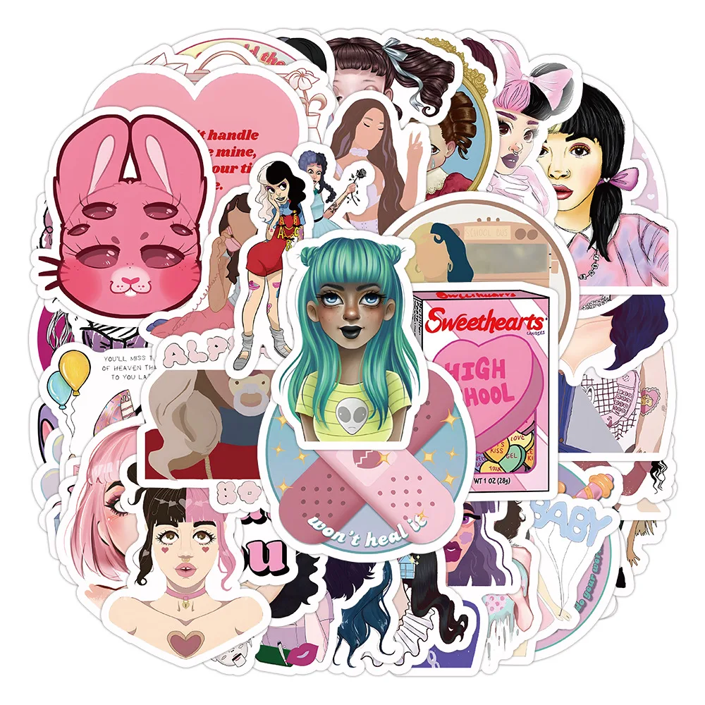 Autocollant imperméable Melanie Martinez, dessin animé, graffiti, décoration, ordinateur portable, bagage, réfrigérateur, casque, jouet, décalcomanie, 10 pièces, 30 pièces, 60 pièces