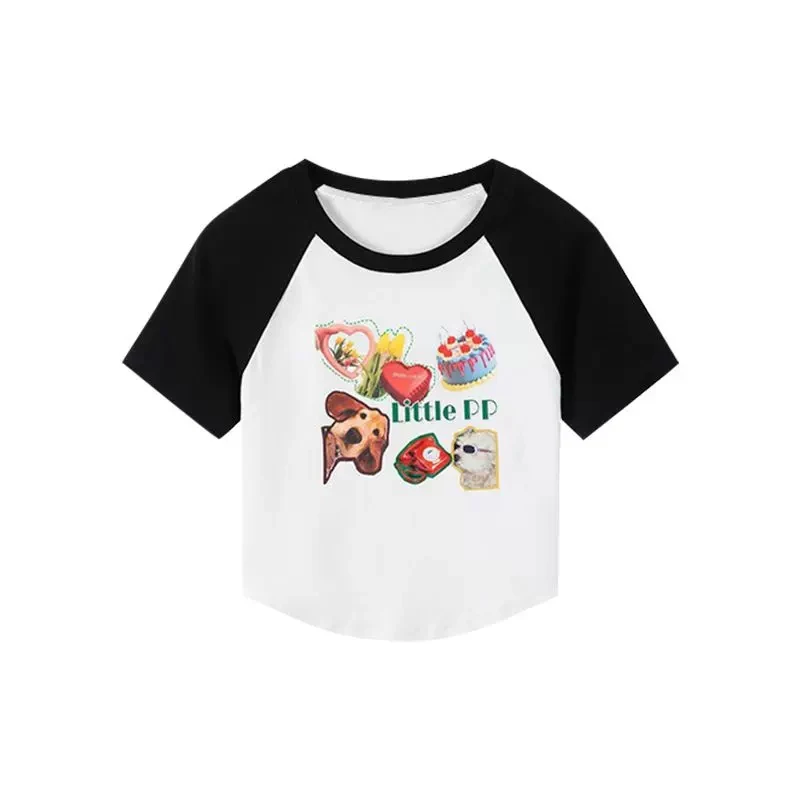 Été ort Sve T-shirt femme épicé fille polyvalent coréen Sle Chic oulder Insertion américain rétro ort longueur haut